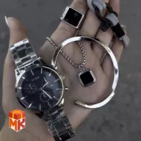 ست هدیه مردانه ساعت کاسیو مدل Silver Chrono