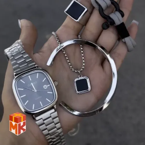 ست هدیه مردانه ساعت کاسیو مدل Silver Phantom